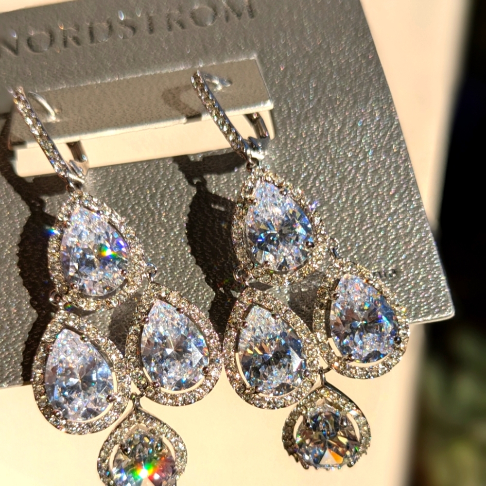 Pear-Cut Kite Drop CZ Earrings